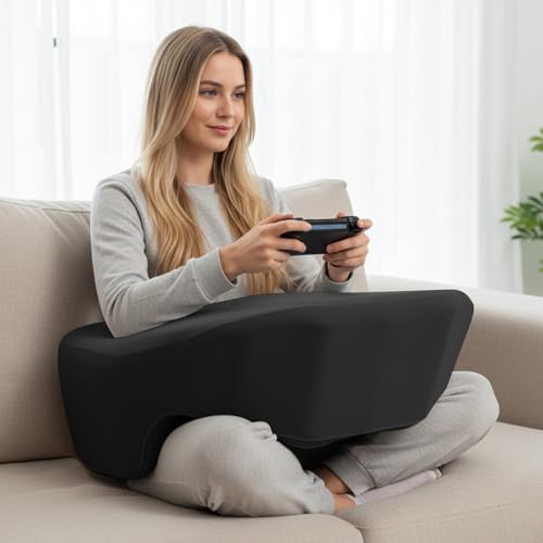 Reading Pillow with Armrests, Large Gaming Pillow for Adult, Memory Foam Desk Pillow with Cup Holder & Side Pockets, Laptop Lap Desk for Working, Gaming, Reading on Couch Bed Floor (Black) - color: Black