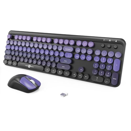 Wireless Keyboard and Mouse Combo, 104 Keys Full-Sized 2.4 GHz Round Keycap Colorful Keyboards, USB Receiver Plug and Play, for Windows, Mac, PC, Laptop, Desktop (Black Purple) - color: Black Purple