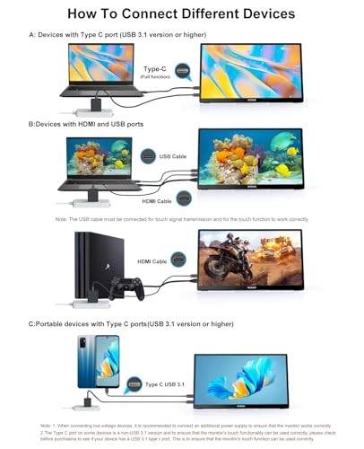 4K Portable Touch Monitor, 15.6" inch 3840 * 2160 UHD w/USB-C HDMI Laptop Monitor, 2000:1 100% RGB IPS ，Aluminum Alloy Shell,10-Point Touch，Dual Speaker, HDR, for Home, Work - size: 15.6inch, style: 15.6”-4K Touch Screen
