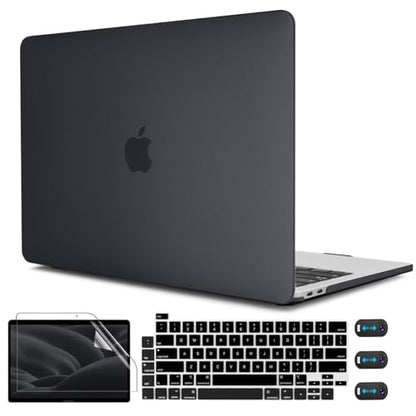 CISSOOK Matte Black Hard Shell Case Compatible with MacBook Pro 13 Inch Case 2025-2016 Release Model A2338 A2251 A2289 with Touch bar, MacBook Pro 13 M1 M2 with Keyboard Cover | 4in1 Set Hard Shell Case with Keyboard Cover for 2020-2025 MacBook Pro 13 M2&