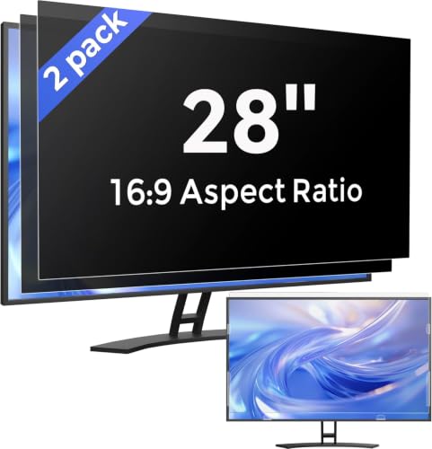[2 Pack] 28 Inch Computer Privacy Screen Filter for Monitor 16:9 Aspect Ratio, Eye Protection Anti Blue Light Privacy Shield and Anti-Glare Protector, 28inch Removable Anti-Scratch 28in Protector Film ﻿ - size: 2 pcs for 28 Inch 16:9 Aspect