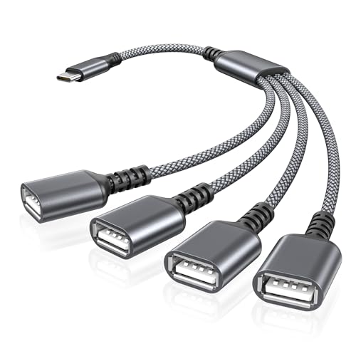 Basesailor USB C to Four USB Adapter 1FT,Type C Male to 4 USBA 2.0 Female | Splitter Cable,Thunderbolt 3 Multiple Multi Port Hub,Double Dual Cord Converter for Laptop,MacBook,iPhone 16 15,iPad Air Mini - color: Gray, size: 1FT(0.3M), style: 1 in 4 out