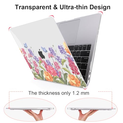 for MacBook Air 13 inch M1 Case 2021 2020 2019 2018 (Model M1 A2337 A2179 A1932) with Touch ID & Retina Display, Printed Pattern Hard Shell Case Keyboard Cover, Pink & Purple Flowers - color: Pink & Purple Flowers