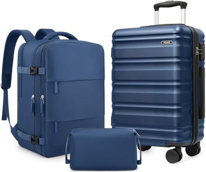 3 Piece Luggage Set, 20 Inch Carry On Luggage 22x14x9 Airline Approved, Hardside Suitcases with Wheels, Suitcase Set with YKK Zipper&TSA Lock, Travel Set - color: Navy Blue, size: 3 piece set (20inch)