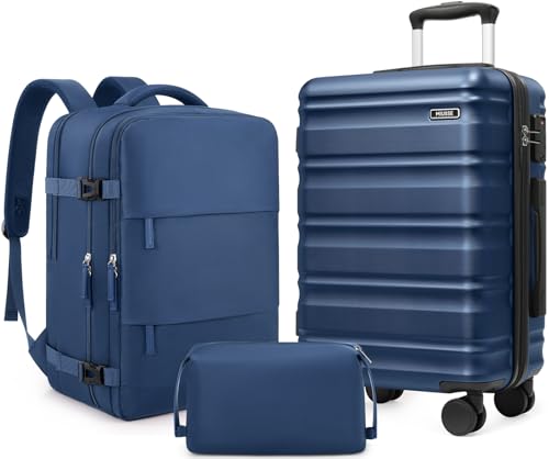 3 Piece Luggage Set, 20 Inch Carry On Luggage 22x14x9 Airline Approved, Hardside Suitcases with Wheels, Suitcase Set with YKK Zipper&TSA Lock, Travel Set - color: Navy Blue, size: 3 piece set (20inch)