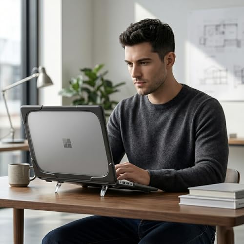 Batianda Durable Stand Case for Microsoft Surface Laptop 13.8 Inch, Black | Ergonomic Foldable Stand, Heavy Duty Matte Hard Shell, Fits 2024-2026 Surface Laptop 7/8th Edition for Business 13.8 Inch - color: Black