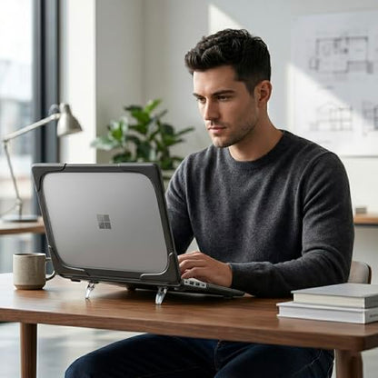 Batianda Durable Stand Case for Microsoft Surface Laptop 13.8 Inch, Black | Ergonomic Foldable Stand, Heavy Duty Matte Hard Shell, Fits 2024-2026 Surface Laptop 7/8th Edition for Business 13.8 Inch - color: Black