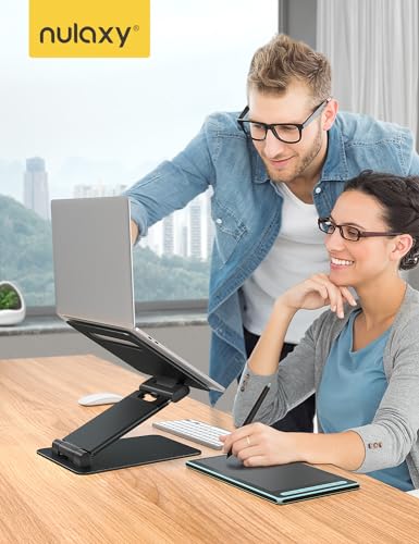 Nulaxy Pull-Out Height Adjustable Laptop Stand for Desk, 22 LB Support | Full Aluminum Standing Desk Holder, Vented Panel, Dual Foldable Design, Compatible with 10-17 Inch Laptops, Office Essentials - color: B-Black