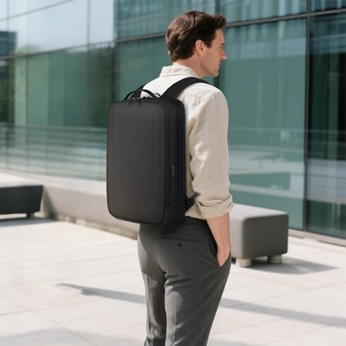 Slim Laptop Backpack for Men, Business Backpack with Charging Port, Tech Backpack for 15.6 inch Laptop for Work (black semi-hard shell)
