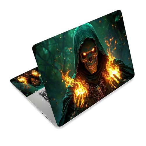 Universal Laptop Skin Sticker Decal,15.6 Inch Laptop Vinyl Cover for 13" 14" 15.6" Laptop,Scratch-Resistant Waterproof Protector Wrap,Reusable with Wrist Pads,Fire Skull Warlock - color: Fire Skull Warlock
