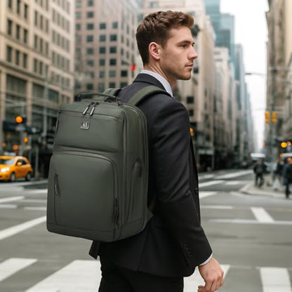 Expandable Business Backpack with 17" Laptop Compartment - Waterproof, Airline Approved, 33L-42L Capacity, for Work & Travel, Green - color: Green