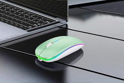WREANU Wireless Bluetooth Mouse Rechargeable Laptop Mice with LED Lights Silent Slim Use(BT5.2 and 2.4G Portable USB Receiver)Dual Mode Computer Mouse for Laptop/iPad/Tablet/Apple/Computer/Mac(Green) - color: Green Wireless Bluetooth Mouse