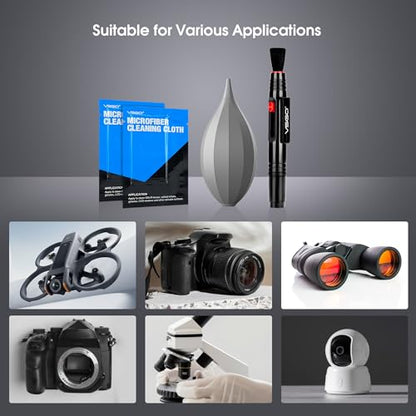 VSGO 4-in-1 Camera Cleaning Kit for Canon, Nikon, Sony DSLR Cameras | Air Blower, Dual-Head Lens Brush Pen, Microfiber Cloths Included, VS-A13E