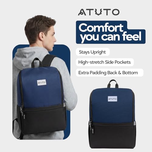 Laptop Backpack for Men 17 Inch – Work & Travel Backpack with Luggage Strap, Trolley Sleeve and Padded Compartment – Navy Blue - color: Navy Blue (Grey Back)