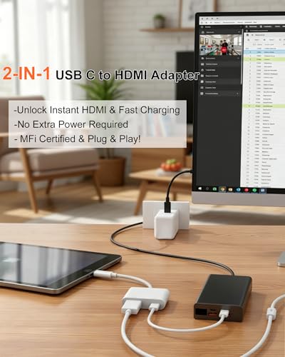 USBC to Hdmi Adapter Cable Hdmi to USB C iphone to Hdmi Adapter for Tv | 4K@60Hz100W Charging Compatible for iphone 17/16/15 Series Macbook ipad Pro to Hdtv Projector Monitor No Power Needed