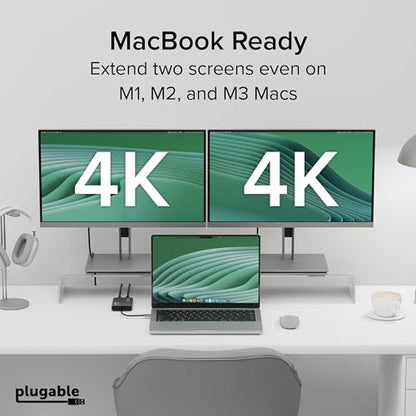 Plugable USB C to HDMI Adapter, Dual Monitor 4K 60Hz for Apple Mac M1/M2/M3/M4/M5/Neo, DisplayLink Multiple Displays for Thunderbolt MacBook or iMac, Driver Required (USBC-6950M)