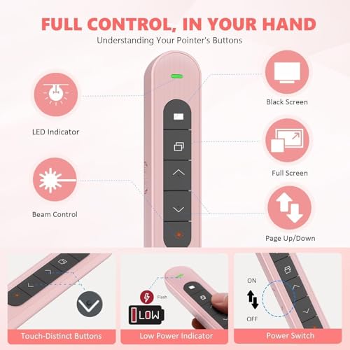 Presentation Clicker for Powerpoint Presentations, Pink, A | Long-Range Wireless Presenter Remote, Magnetic USB Receiver, PowerPoint Clicker Compatible with Windows/Android/macOS/Linux - color: Pink