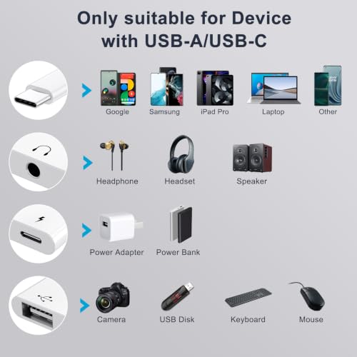 USB C to 3.5mm Audio Headphone Adapter with Charger Port,OTG Adapter | 3 in 1 USB C to USB Adapter for iPhone 17/16/15 Samsung Galaxy S22 Ultra S21 S20 i-Pad Pro Air Pixel 4 Laptops
