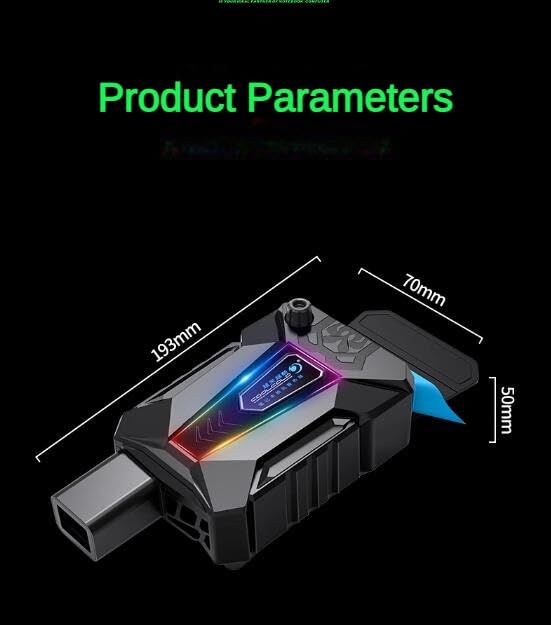 Gaming Notebook Laptop Vacuum Cooler USB Air Cooler Seven Color Dazzling Light Mute Adjustable Speed MAX 4100±10％RPM Portable External Extraction Cooling Fan