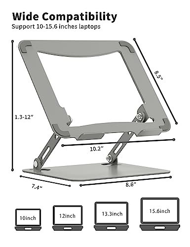 SOUNDANCE Laptop Stand for Desk, Portable Adjustable Laptop Riser, Ergonomic Design Computer Holder, Metal Laptop Mount Elevator Compatible with 10 to 15.6 Inches PC Computer, Light Grey - color: B-Light Grey
