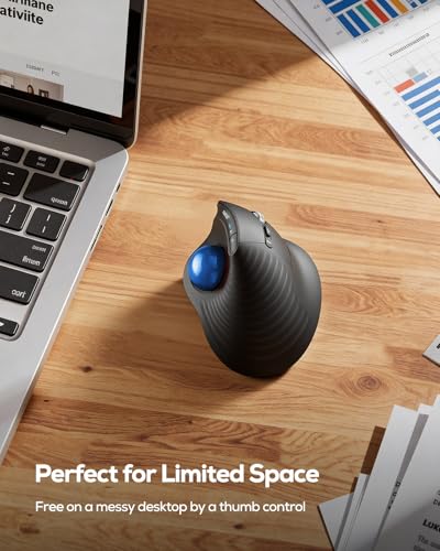 Nulea M514 Vertical Trackball Mouse, Ergonomic Wireless Thumb-Control Mouse with Quiet Clicks, 3 Device Connection (Bluetooth & USB Receiver), Rechargeable for PC/Mac/Laptop/Tablet,Blue - color: B-Blue