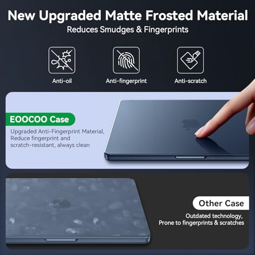 EooCoo Compatible with MacBook Air 15 inch Case M5 2026 2025 2024 2023 M4 M3 M2 Model A3448 A3241 A3114 A2941, Frosted Plastic Hard Shell Cover, Matte Finish Surface, Matte Midnight - color: Frost Midnight