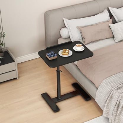 Adjustable Height C Shaped Side Table,360°Swivel Overbed Table,Top Tilting Laptop Stand Table with Hidden Wheels,Mobile Couch End Tables that Slide under,Rolling TV Coffee Table for Sofa/Bed(black) - color: Black