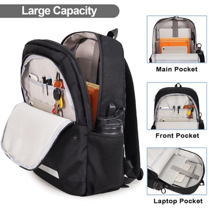 Laptop Backpack for Men Women, 17 Inch Business Travel Backpack with USB Charging Port and Anti-Theft Pocket, College School Bookbag (Black) - color: Black.