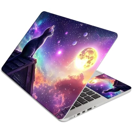 Laptop Skin Sticker 3-Piece Set,Cute Cat with Galaxy | Trim-to-fit 3-piece vinyl set with one 15 x 10.6 in lid skin and two palm-rest decals for many 12-15.6 in laptops - color: Cute Cat With Galaxy