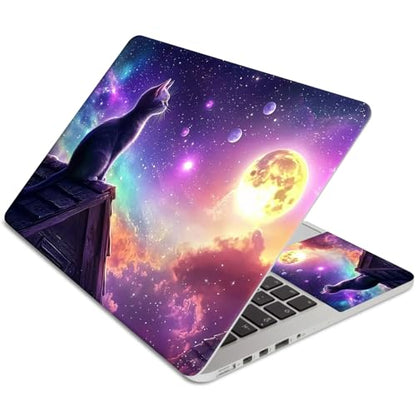 Laptop Skin Sticker 3-Piece Set,Cute Cat with Galaxy | Trim-to-fit 3-piece vinyl set with one 15 x 10.6 in lid skin and two palm-rest decals for many 12-15.6 in laptops - color: Cute Cat With Galaxy