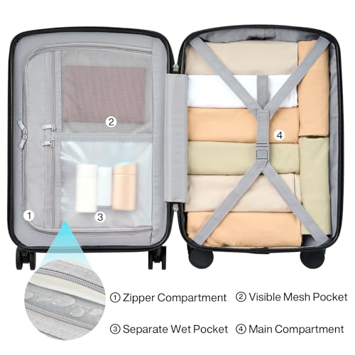 Hanke 28 Inch Large Checked Luggage, Hard Shell with TSA Lock & Wet Pocket | PC Hard Shell, Large Check in Size, Separate Wet Pocket, 8 Spinner Wheels, for long Trip, European travel - color: Jet Black, size: 28 Inch