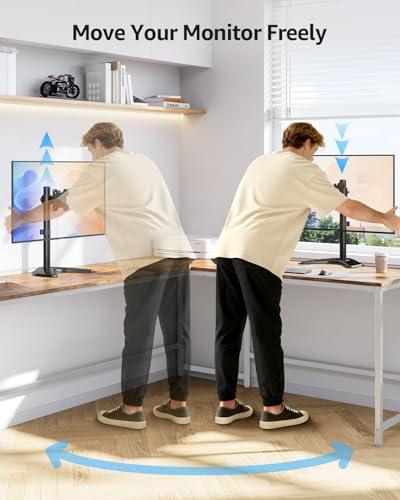 MOUNTUP Single Monitor Stands, Freestanding VESA Monitor Desk Mount fits 13'' to 32'' Computer Screen with Height Adjustable, Swivel, Tilt, Rotation, 17.6 lbs Load, For Home Office, VESA 75x75/100x100 - size: Single, style: Freestanding