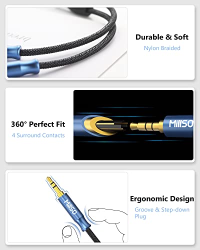 MillSO Headphone Mic Splitter 3.5mm Headset Adapter TRRS Male to 2 TRS Female [Nylon Braid & Young Series] Mic & Audio Y Splitter Cable for Gaming Headset to PC, Xbox, Laptop, PS4, PS5 | Nylon Braid, Mic & Audio Stereo Y Splitter Cable for Dual-plug Game