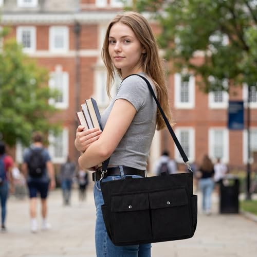 VODIU Canvas Messenger Bag Large Hobo Crossbody bags for Women,Men, Shoulder Tote Handbags with Laptop pocket - color: Black-c