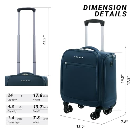 Verage Underseat Carry On Luggage with Wheels, 14.5-Inch Spinner Small Suitcase, Softside Lightweight Travel Bag for Men and Women, Airplane Carry On Bag, Nautical Blue - color: Retro blue, size: Basic Underseat