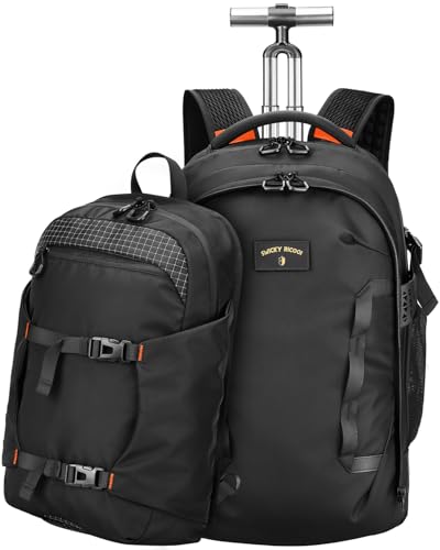 Rolling Backpack, 56L Large Backpacks with Wheels-Splits into Daypack & Laptop Backpack Fits 17 Inch Laptop,Water-Resistant & Carry-On Friendly for College,travel,camping,Weekender Hiking Black - color: Black, style: Rolling Backpack