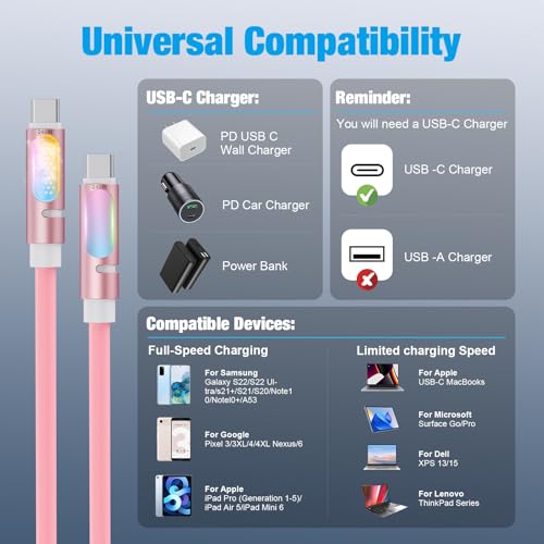 240W USB C to USB C Fast Charging Cable, 4FT, Pink - size: 4ft