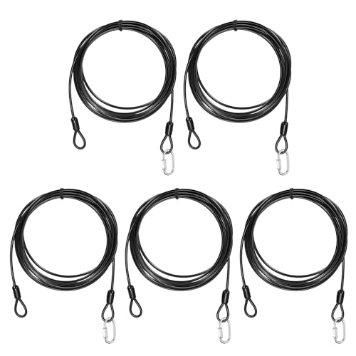 PATIKIL Security Cable Lock (1/8" Dia 9.8ft, Black)(5 Set) Vinyl Coated 304 Stainless Steel Double Loop Flexible Wire Rope Safety Cable with Quick Links Locking Connectors - color: Black, size: 1/8" x 9.8ft