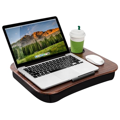 LAPGEAR Cup Holder Lap Desk – Espresso Woodgrain, Fits 14” Laptops - color: Espresso Woodgrain
