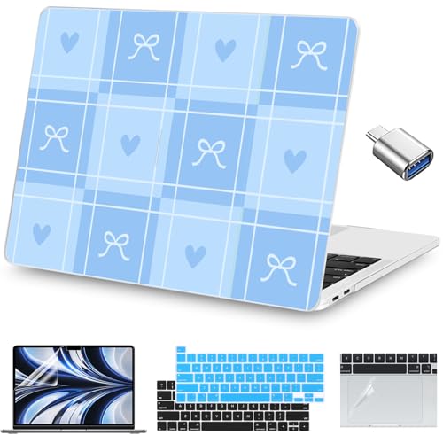 Teryeefi for MacBook Pro 13 inch Case A2338 M2 M1 Chip A2251 A2289 A2159 A1989 A1706 (2025 2024 2023 2022-2016) Release, PC Hard Shell with Keyboard Cover Trackpad Film Type C Adapter, Blue Bow 139 - color: Blue Bow 139