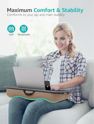 Istudyniture Lap Desk | Portable Laptop Desk & Stand – Fits Up to 17 inch – Washable Cushion, Built-in Phone Holder – for Bed, Couch, Sofa, Floor – Writing, Reading, Home Office – Large, Coffee - color: Coffee