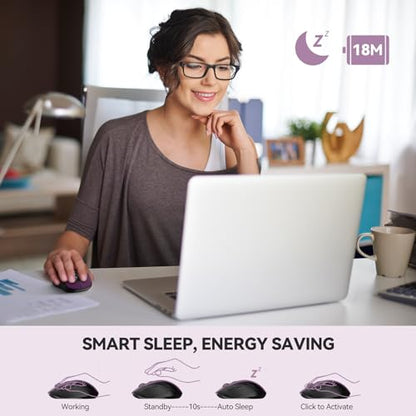 TECKNET 2-in-1 Bluetooth Mouse (BT 5.0/3.0+2.4Ghz), 6-Level 4000 DPI-Purple | BT 5.0/3.0 & 2.4G wireless mouse with 4000 DPI, silent clicks, ergonomic design, and USB receiver for laptop and PC. - color: Purple