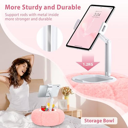 CreaDream Pumpkin Tablet Pillow Stand, Adjustable Pillow Stand for Lap Bed | Detachable Snack Bowl, Fits 4.7"-13" Kindle, Tablets, iPad, Soft Plush Fabric, for Reading and Relaxation on Bed, Couch, Pink - color: Pink