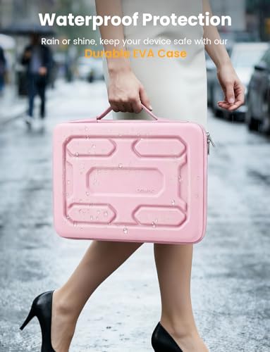 DOMISO Laptop Hard Case 14-14.4 inch Waterproof Shockproof Hard Shell Laptop Sleeve with Handle & Storage Pocket, Compatible with MacBook, HP, Dell,Pink - color: Pink, size: 14 inch