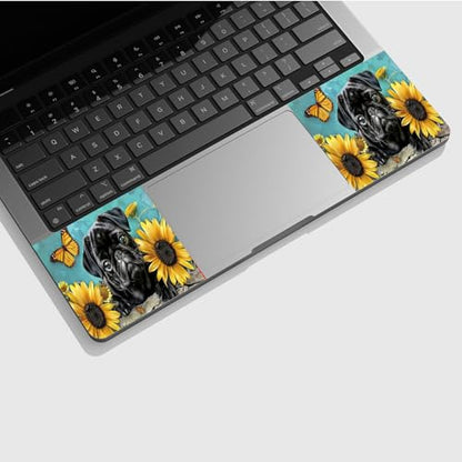 Universal Laptop Skin Sticker with 2 Wrist Pad Skins, Waterproof Scratch Resistant Vinyl Laptop Cover Decal, Cut to Fit for 11–15.6 Inch MacBook HP Dell Lenovo, Black Dog Sunflower - color: Black Dog Sunflower