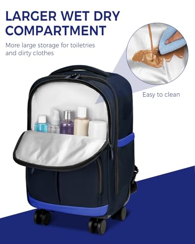 MATEIN Rolling Backpack 4 Wheels, Rolling Backpack with Shoulder Straps | 17 Inch Water Resistant Roller Laptop Bag Carryon Luggage, Lightweight Wheeled Travel Daypack for Business Adults Men