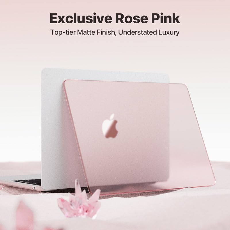 Soonjet for MacBook Air 13 inch Case M5 M4 M3 M2 2026-2022 Laptop Cover | Pink Clear, Matte Finish, Protective Hard Shell, Laptop Cover, Ultra Thin & Light, Anti Crack & Fingerprint & Scratch - color: Rose Pink