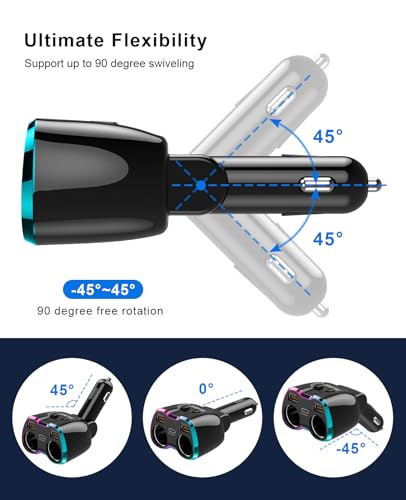 Cigarette Lighter Splitter, 180W 2-Socket Cigarette Lighter Adapter | SUPERONE 2026 Upgraded, Dual QC3.0 and 20W PD USB C Car Charger Splitter, for GPS/Dash Cam/Laptop/iPad/iPhone 17/16/15/14/13 - color: Pinkish Blue
