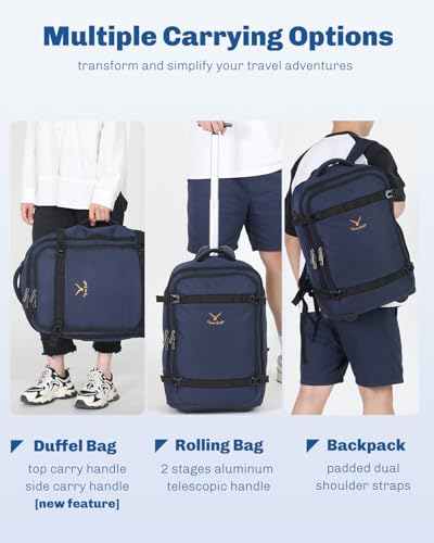 Hynes Eagle Rolling Backpack 42L Backpack with Wheels Airline Approved Carry on Luggage Laptop Travel Suitcase Bag for Women Men Dark Blue - color: Dark Blue