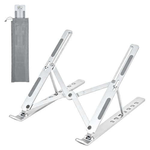 Marte Vanci Laptop Stand for Desk, Portable Computer Riser with 7 Adjustable Angles, Foldable Notebook Holder Ergonomic Ventilated Cooling Aluminum Computer Stand for Laptops Tablets up to 16” Silver - color: Silver